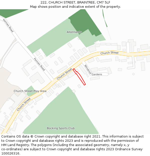 222, CHURCH STREET, BRAINTREE, CM7 5LF: Location map and indicative extent of plot