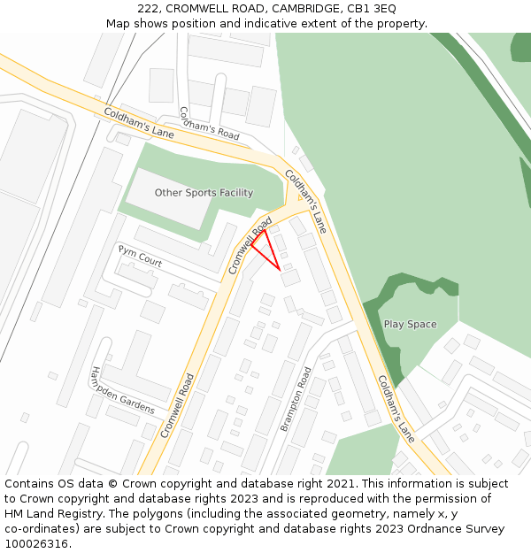 222, CROMWELL ROAD, CAMBRIDGE, CB1 3EQ: Location map and indicative extent of plot