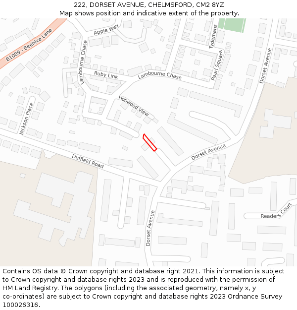 222, DORSET AVENUE, CHELMSFORD, CM2 8YZ: Location map and indicative extent of plot