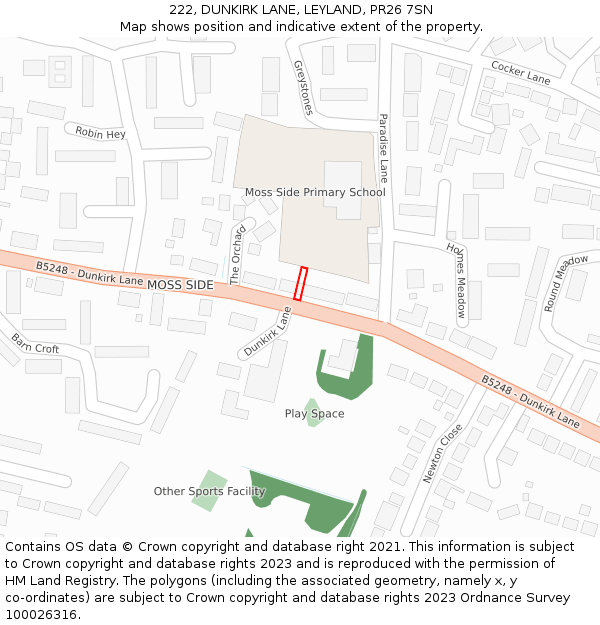 222, DUNKIRK LANE, LEYLAND, PR26 7SN: Location map and indicative extent of plot