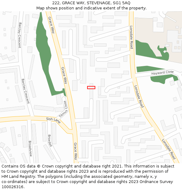 222, GRACE WAY, STEVENAGE, SG1 5AQ: Location map and indicative extent of plot