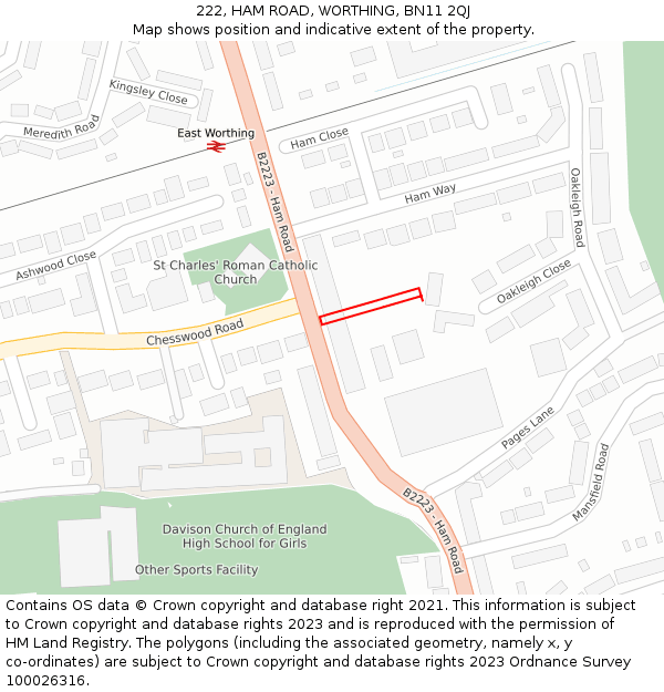 222, HAM ROAD, WORTHING, BN11 2QJ: Location map and indicative extent of plot