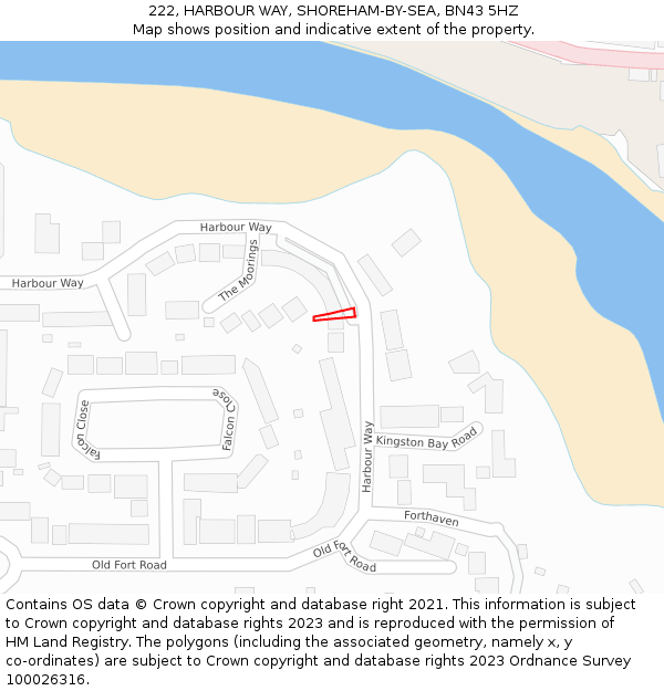 222, HARBOUR WAY, SHOREHAM-BY-SEA, BN43 5HZ: Location map and indicative extent of plot