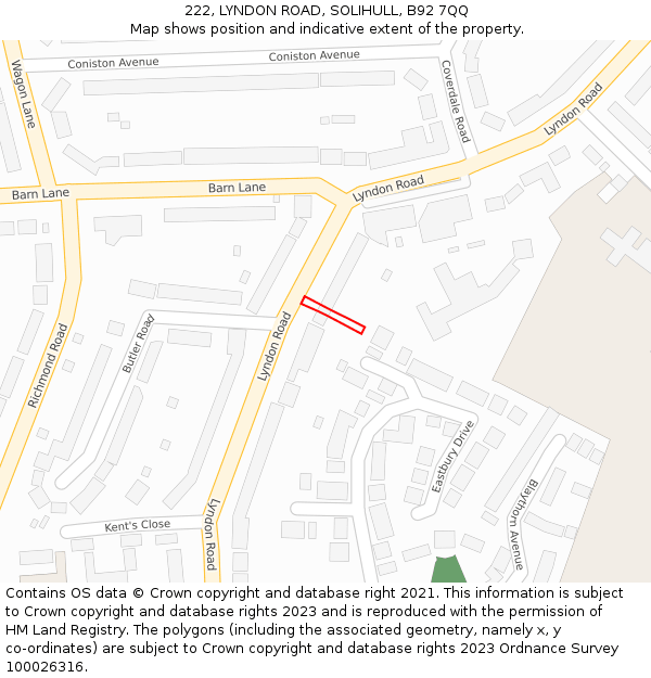 222, LYNDON ROAD, SOLIHULL, B92 7QQ: Location map and indicative extent of plot