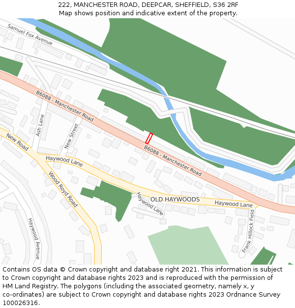 222, MANCHESTER ROAD, DEEPCAR, SHEFFIELD, S36 2RF: Location map and indicative extent of plot