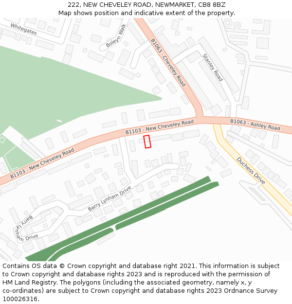 222, NEW CHEVELEY ROAD, NEWMARKET, CB8 8BZ: Location map and indicative extent of plot