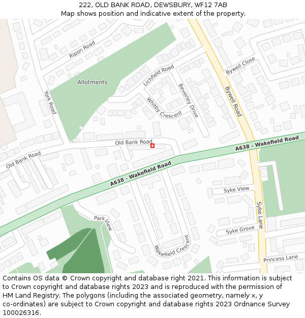 222, OLD BANK ROAD, DEWSBURY, WF12 7AB: Location map and indicative extent of plot