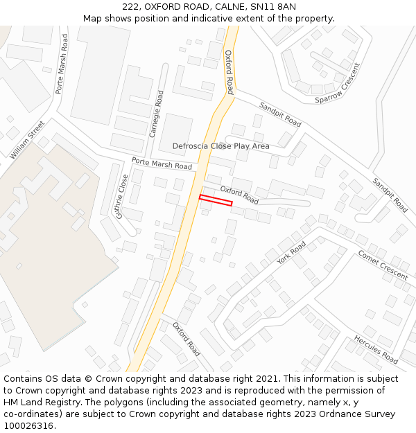 222, OXFORD ROAD, CALNE, SN11 8AN: Location map and indicative extent of plot