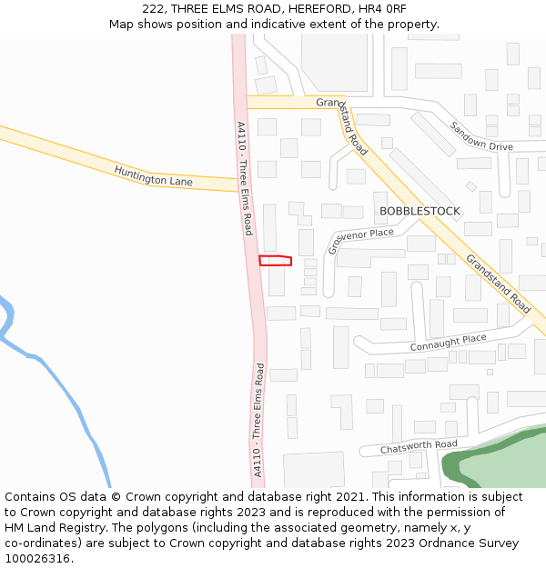 222, THREE ELMS ROAD, HEREFORD, HR4 0RF: Location map and indicative extent of plot
