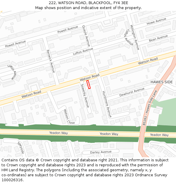 222, WATSON ROAD, BLACKPOOL, FY4 3EE: Location map and indicative extent of plot