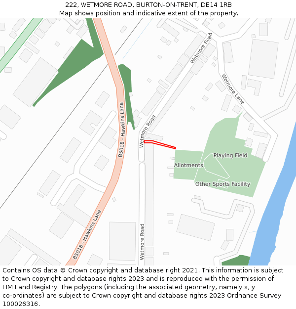 222, WETMORE ROAD, BURTON-ON-TRENT, DE14 1RB: Location map and indicative extent of plot