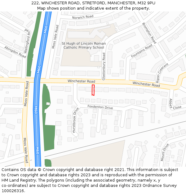 222, WINCHESTER ROAD, STRETFORD, MANCHESTER, M32 9PU: Location map and indicative extent of plot