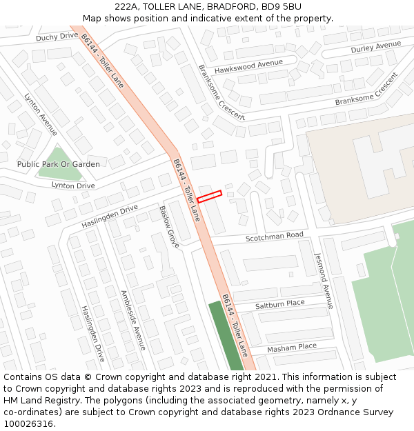 222A, TOLLER LANE, BRADFORD, BD9 5BU: Location map and indicative extent of plot