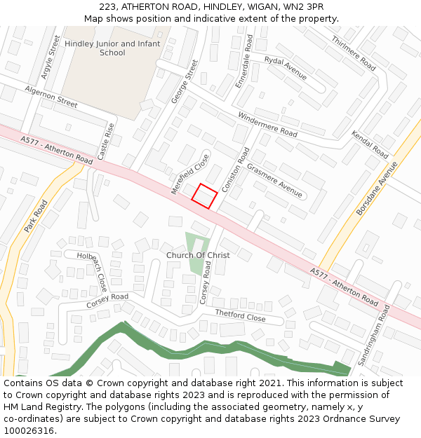 223, ATHERTON ROAD, HINDLEY, WIGAN, WN2 3PR: Location map and indicative extent of plot