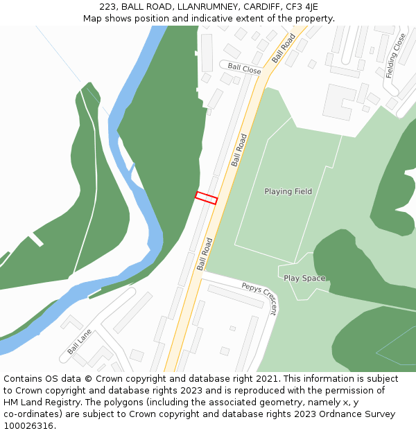 223, BALL ROAD, LLANRUMNEY, CARDIFF, CF3 4JE: Location map and indicative extent of plot
