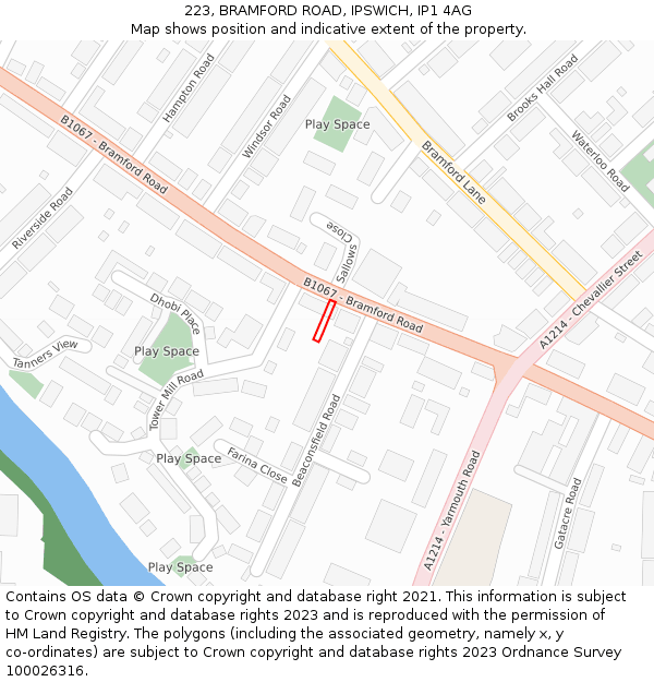 223, BRAMFORD ROAD, IPSWICH, IP1 4AG: Location map and indicative extent of plot