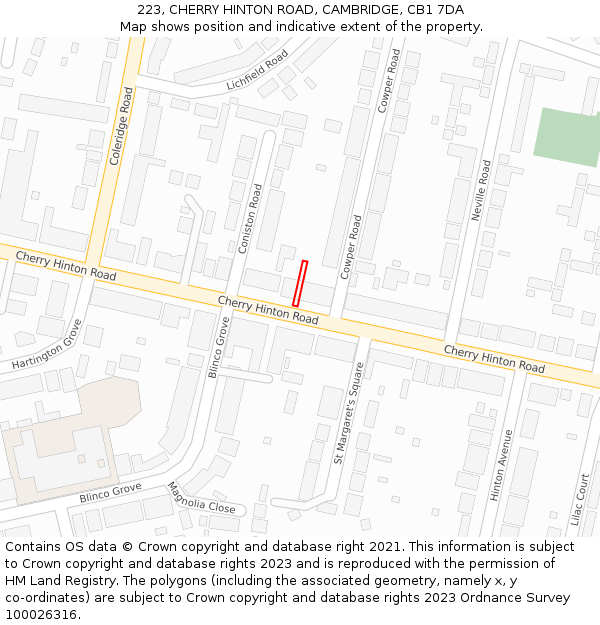 223, CHERRY HINTON ROAD, CAMBRIDGE, CB1 7DA: Location map and indicative extent of plot