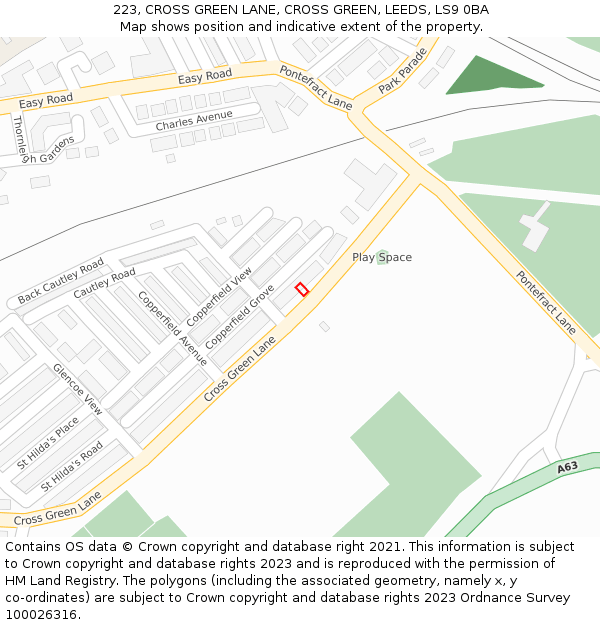 223, CROSS GREEN LANE, CROSS GREEN, LEEDS, LS9 0BA: Location map and indicative extent of plot