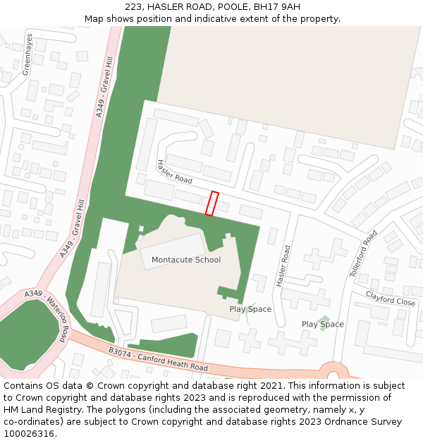 223, HASLER ROAD, POOLE, BH17 9AH: Location map and indicative extent of plot