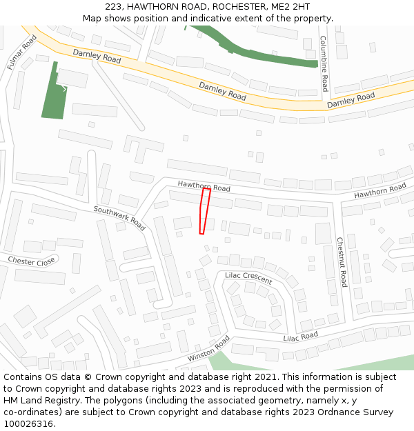 223, HAWTHORN ROAD, ROCHESTER, ME2 2HT: Location map and indicative extent of plot