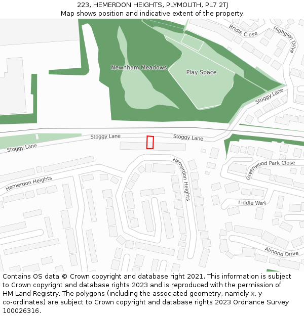 223, HEMERDON HEIGHTS, PLYMOUTH, PL7 2TJ: Location map and indicative extent of plot