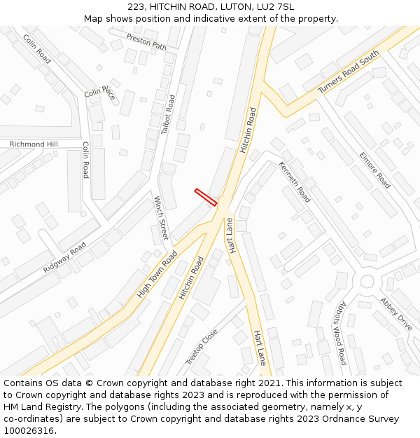 223, HITCHIN ROAD, LUTON, LU2 7SL: Location map and indicative extent of plot