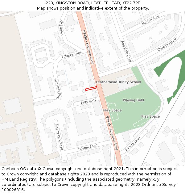 223, KINGSTON ROAD, LEATHERHEAD, KT22 7PE: Location map and indicative extent of plot