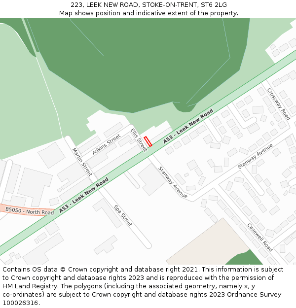 223, LEEK NEW ROAD, STOKE-ON-TRENT, ST6 2LG: Location map and indicative extent of plot