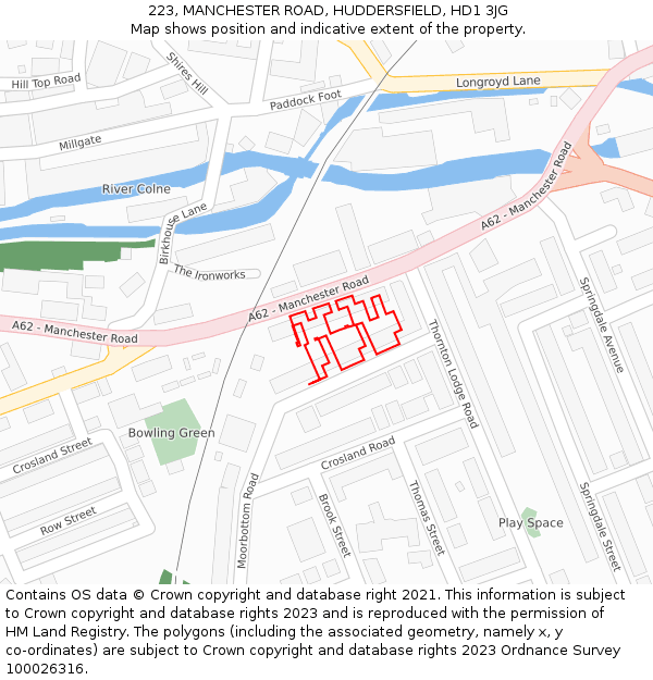 223, MANCHESTER ROAD, HUDDERSFIELD, HD1 3JG: Location map and indicative extent of plot