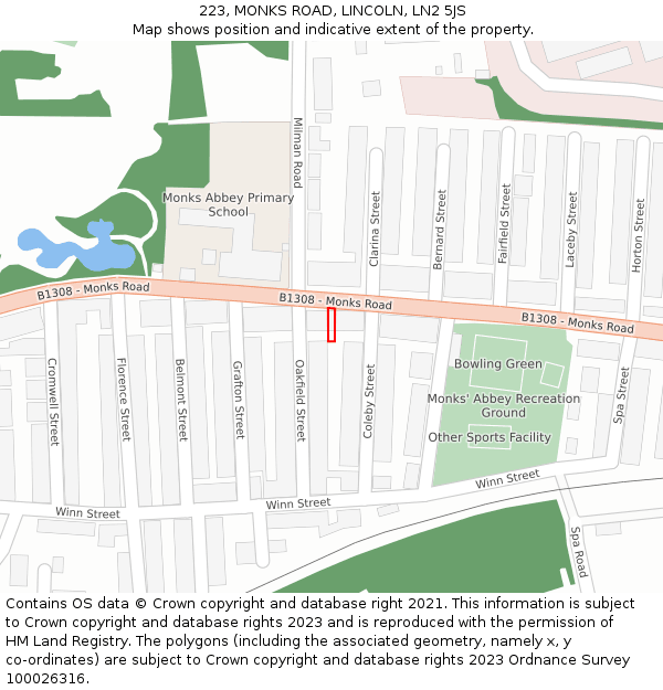 223, MONKS ROAD, LINCOLN, LN2 5JS: Location map and indicative extent of plot