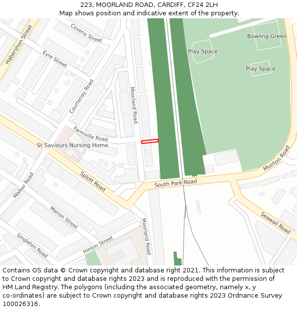223, MOORLAND ROAD, CARDIFF, CF24 2LH: Location map and indicative extent of plot