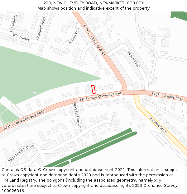 223, NEW CHEVELEY ROAD, NEWMARKET, CB8 8BX: Location map and indicative extent of plot