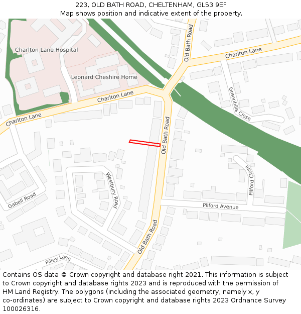 223, OLD BATH ROAD, CHELTENHAM, GL53 9EF: Location map and indicative extent of plot