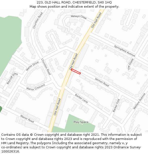 223, OLD HALL ROAD, CHESTERFIELD, S40 1HQ: Location map and indicative extent of plot