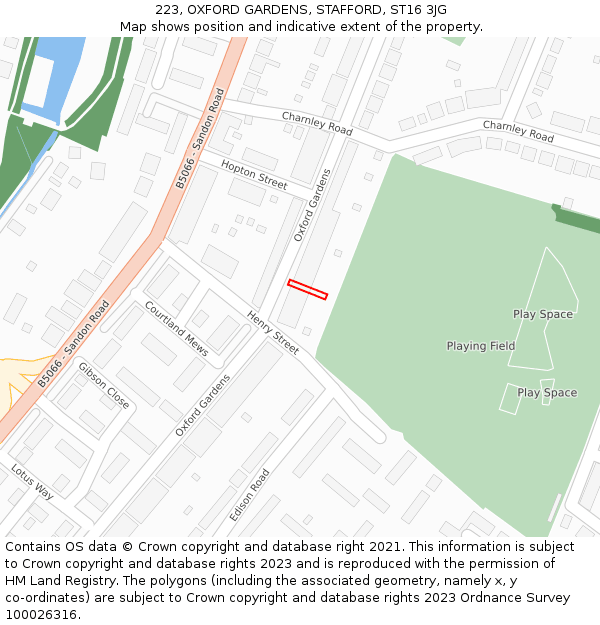 223, OXFORD GARDENS, STAFFORD, ST16 3JG: Location map and indicative extent of plot