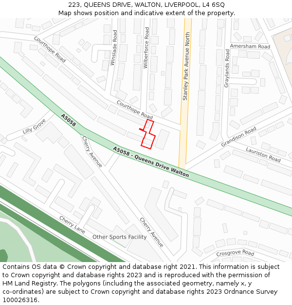 223, QUEENS DRIVE, WALTON, LIVERPOOL, L4 6SQ: Location map and indicative extent of plot