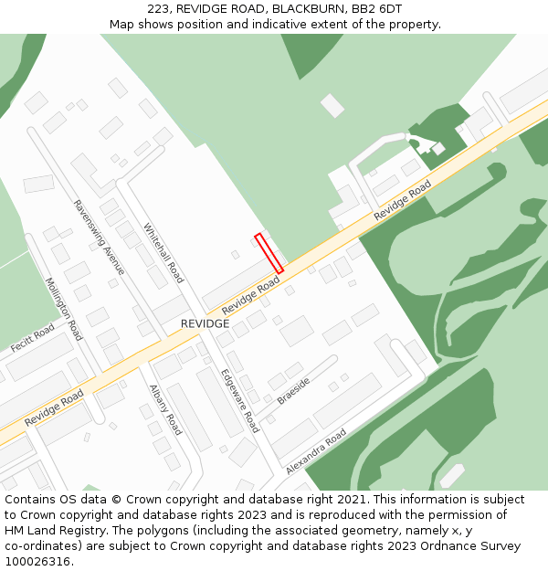 223, REVIDGE ROAD, BLACKBURN, BB2 6DT: Location map and indicative extent of plot