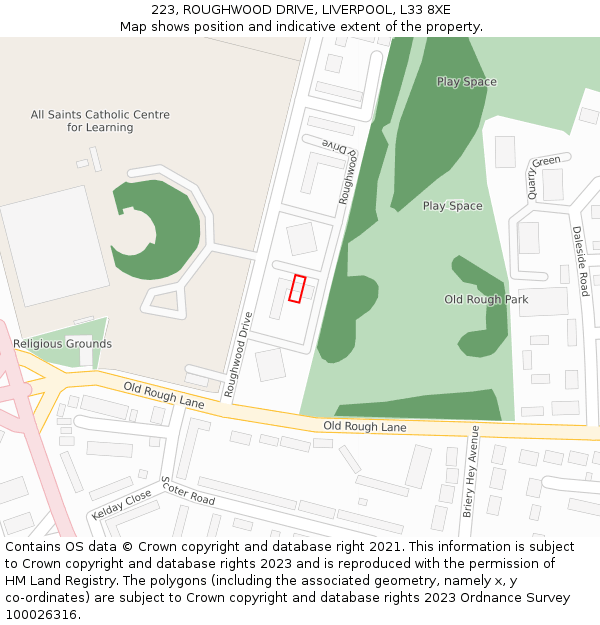223, ROUGHWOOD DRIVE, LIVERPOOL, L33 8XE: Location map and indicative extent of plot