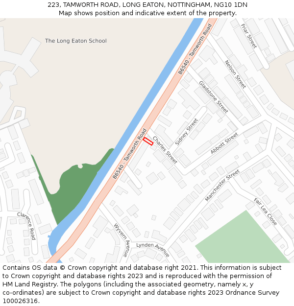 223, TAMWORTH ROAD, LONG EATON, NOTTINGHAM, NG10 1DN: Location map and indicative extent of plot