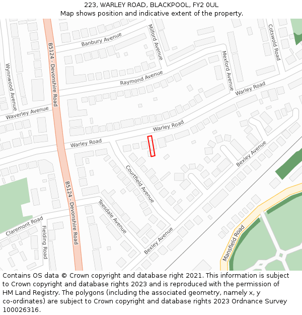 223, WARLEY ROAD, BLACKPOOL, FY2 0UL: Location map and indicative extent of plot