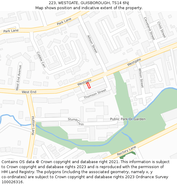 223, WESTGATE, GUISBOROUGH, TS14 6NJ: Location map and indicative extent of plot