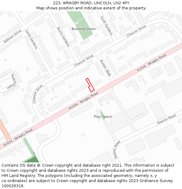 223, WRAGBY ROAD, LINCOLN, LN2 4PY: Location map and indicative extent of plot