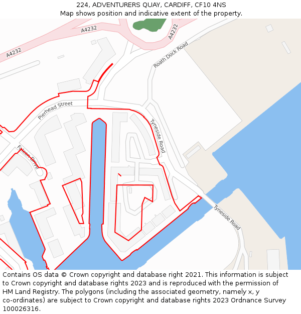 224, ADVENTURERS QUAY, CARDIFF, CF10 4NS: Location map and indicative extent of plot