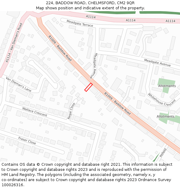 224, BADDOW ROAD, CHELMSFORD, CM2 9QR: Location map and indicative extent of plot