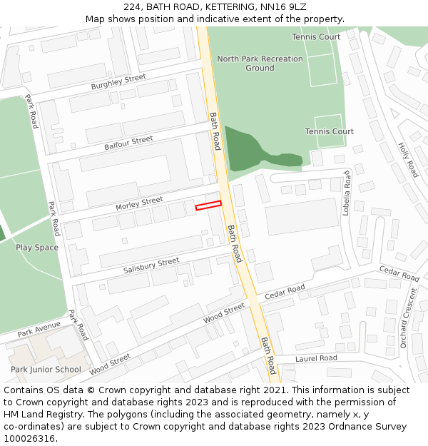 224, BATH ROAD, KETTERING, NN16 9LZ: Location map and indicative extent of plot