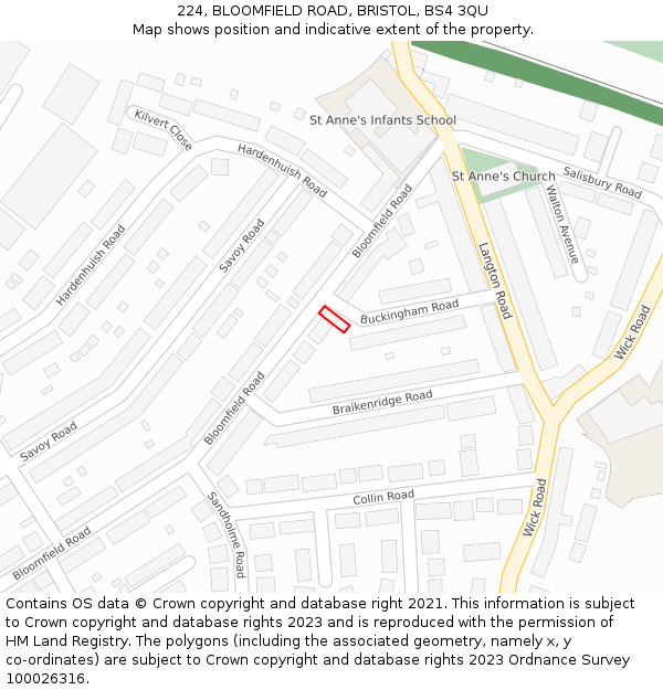 224, BLOOMFIELD ROAD, BRISTOL, BS4 3QU: Location map and indicative extent of plot