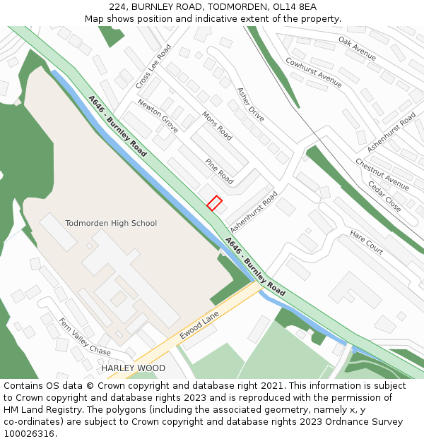 224, BURNLEY ROAD, TODMORDEN, OL14 8EA: Location map and indicative extent of plot