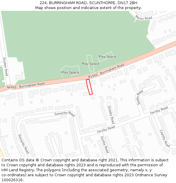 224, BURRINGHAM ROAD, SCUNTHORPE, DN17 2BH: Location map and indicative extent of plot
