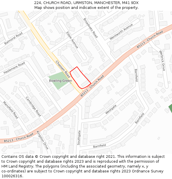 224, CHURCH ROAD, URMSTON, MANCHESTER, M41 9DX: Location map and indicative extent of plot