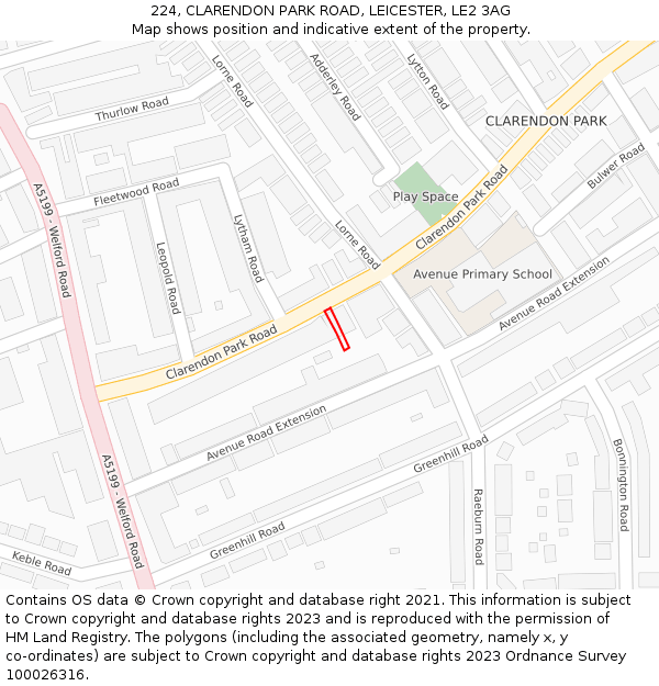 224, CLARENDON PARK ROAD, LEICESTER, LE2 3AG: Location map and indicative extent of plot